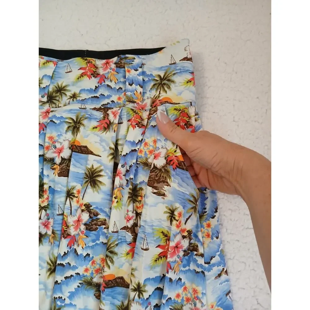 Lynt California UV‎ Protect Maxi Swing Skirt Sz M Blue Tropical Island Vacation